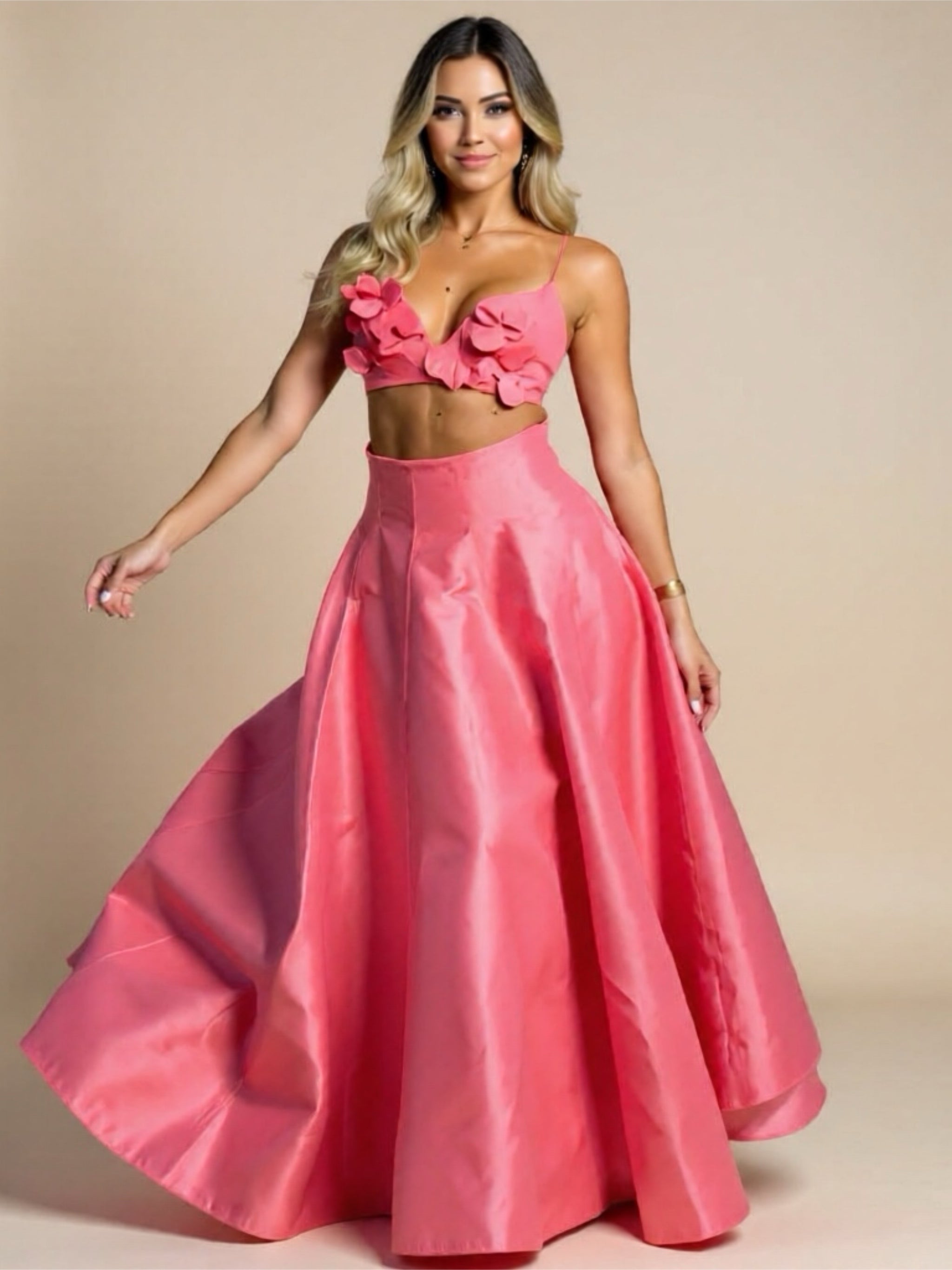 Pink Floral Top & Skirt Set