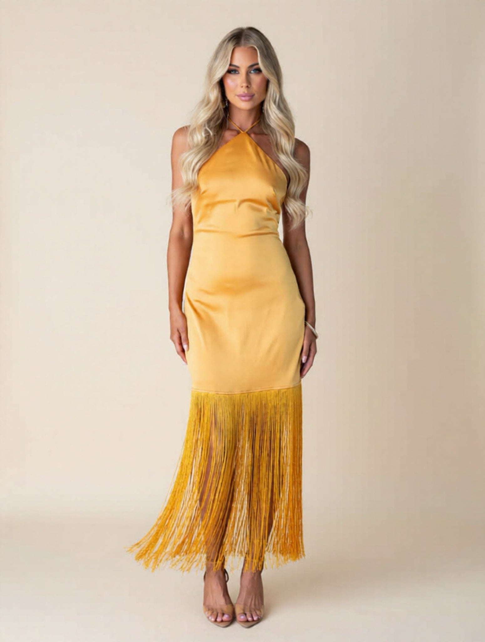 Halter Neck Fringe Maxi Dress