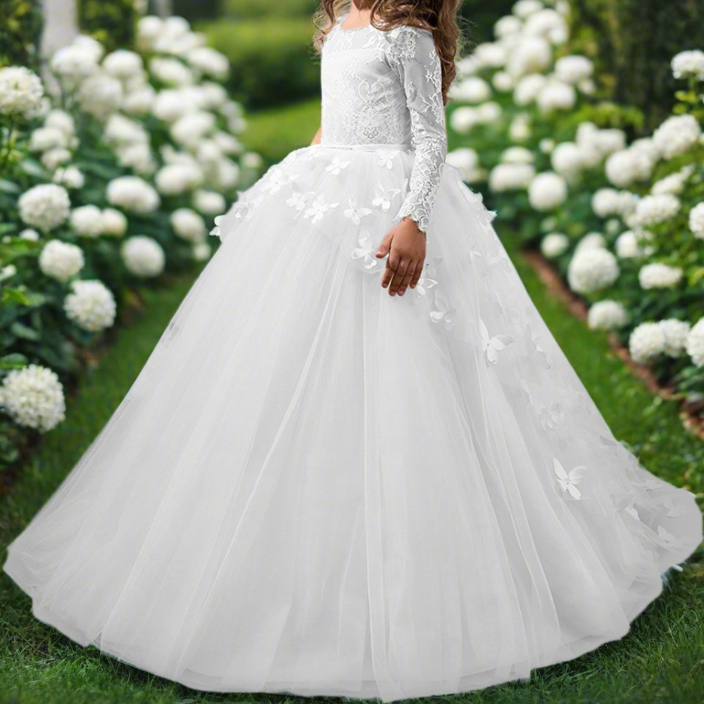 Long Sleeve Floral Flower Girl Dress