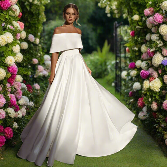White Satin Off The Shoulder Wedding Dresses