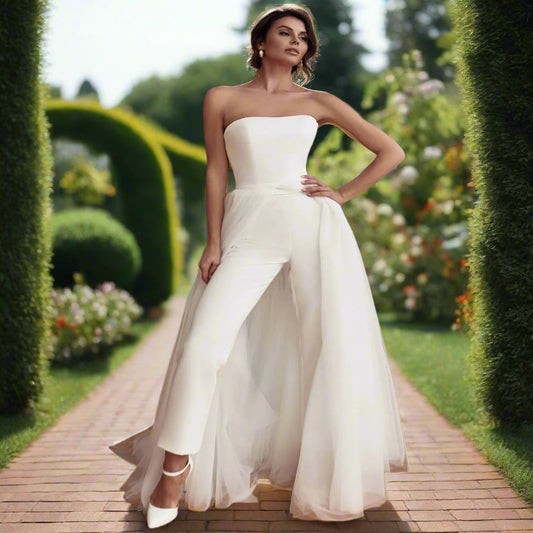 Wedding Jumpsuit With Detachable Train