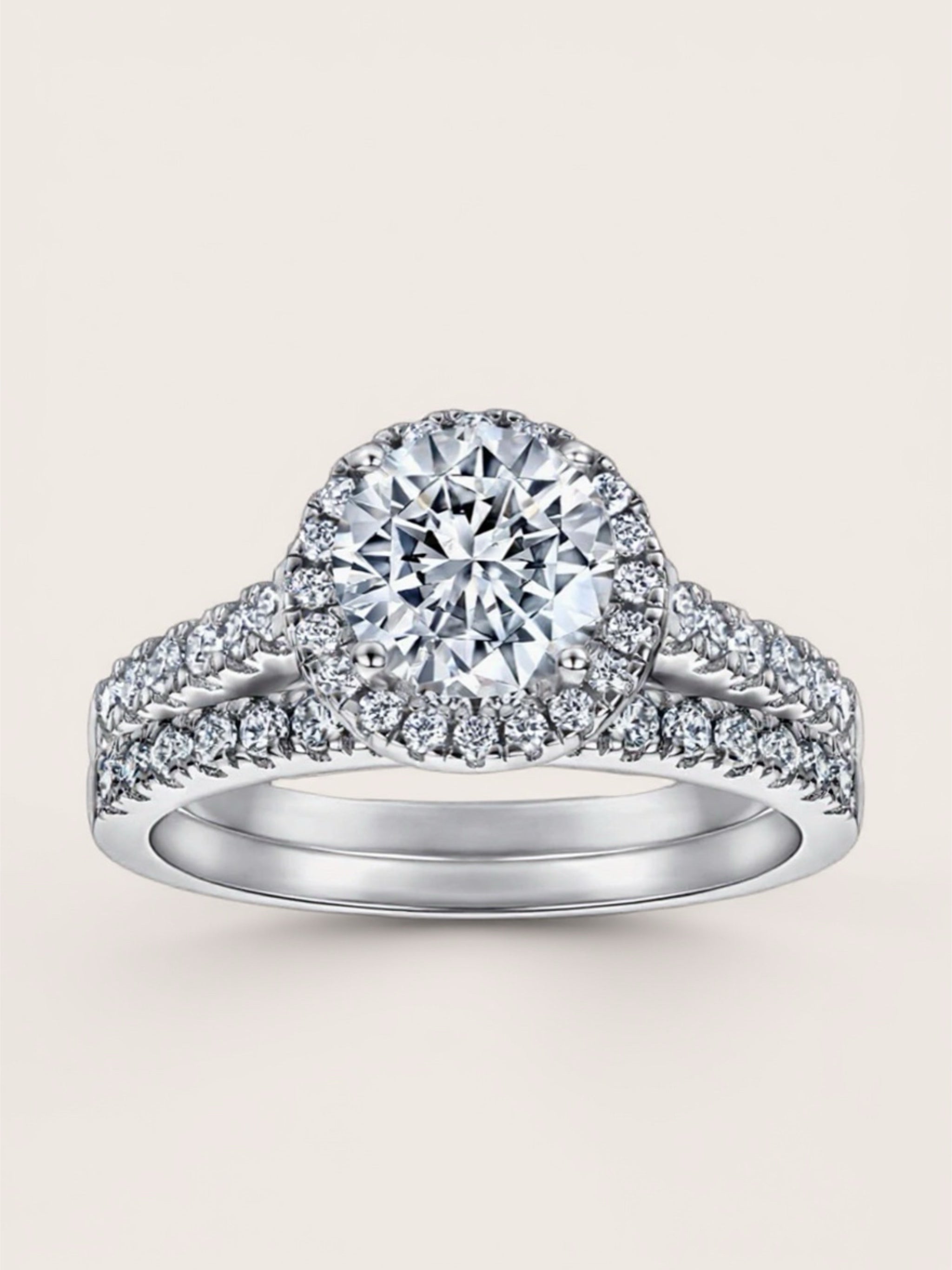 S925 Sterling Silver CZ Engagement & Wedding Band Set