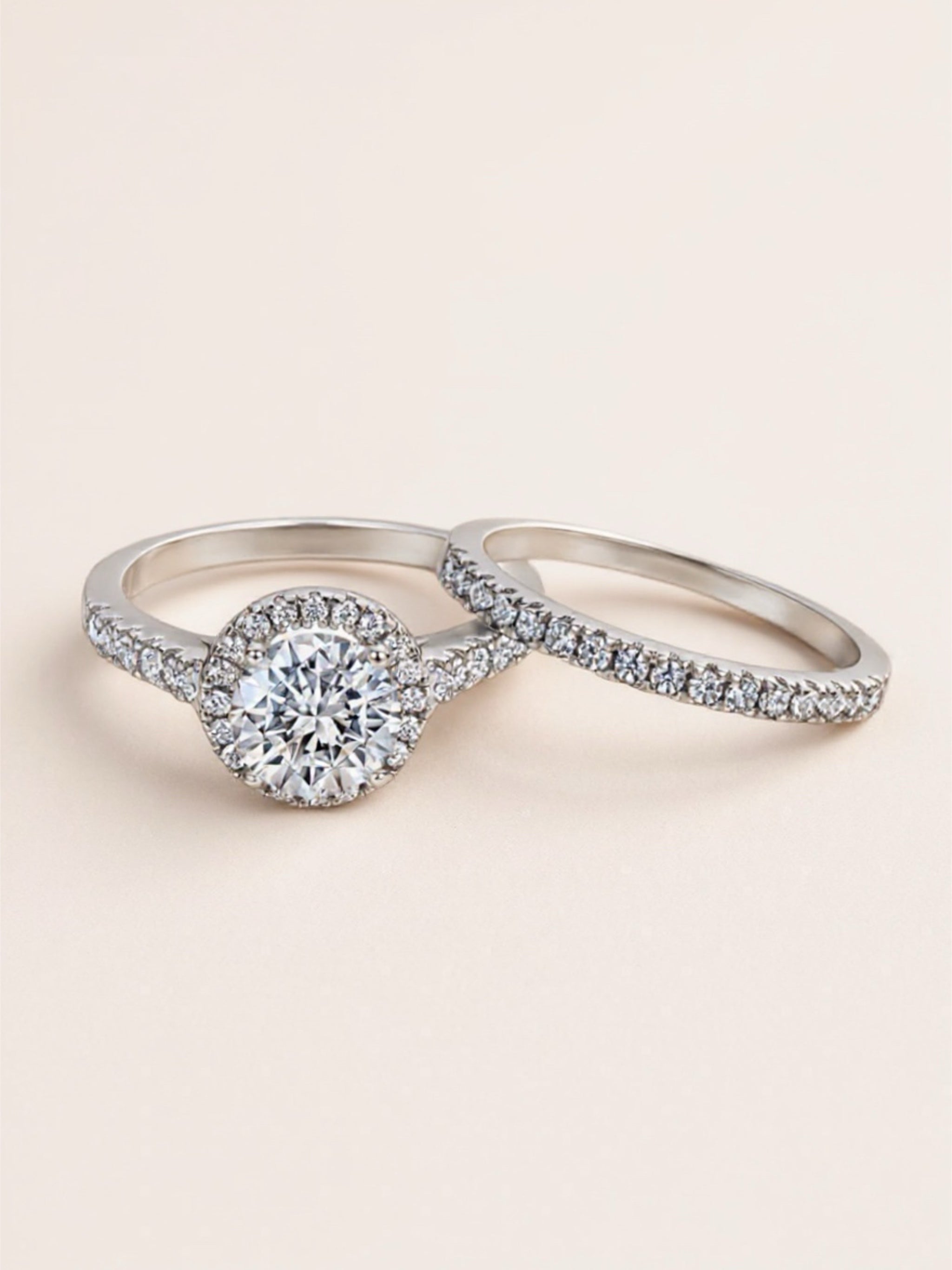 S925 Sterling Silver CZ Engagement & Wedding Band Set