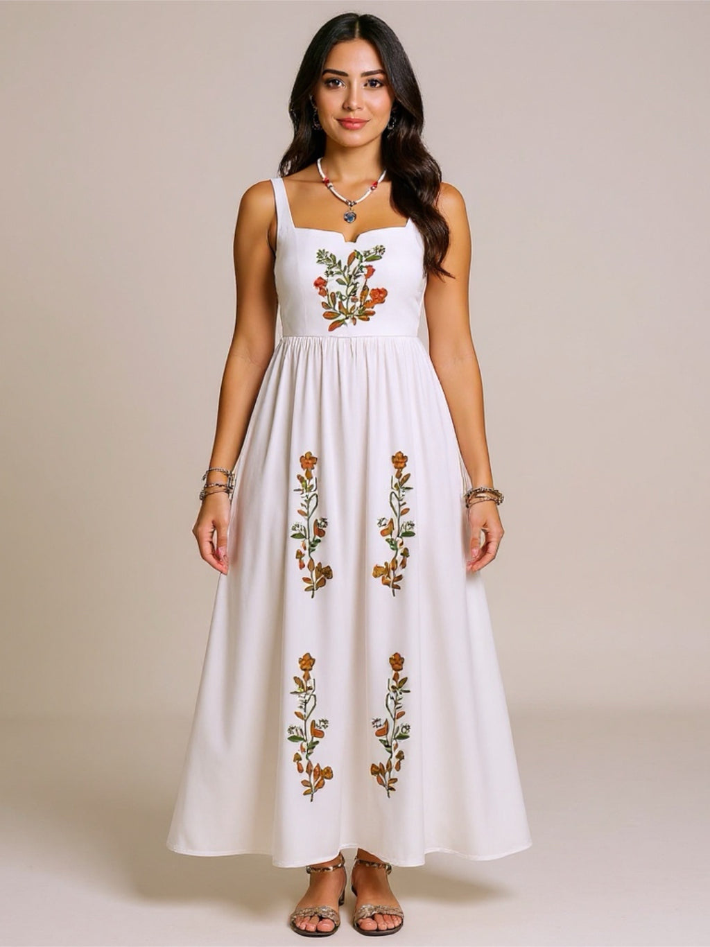 White Floral Embroidered Maxi Dress