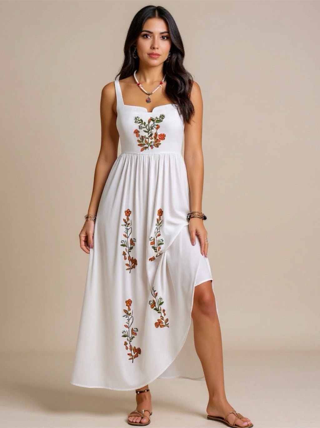 White Floral Embroidered Maxi Dress