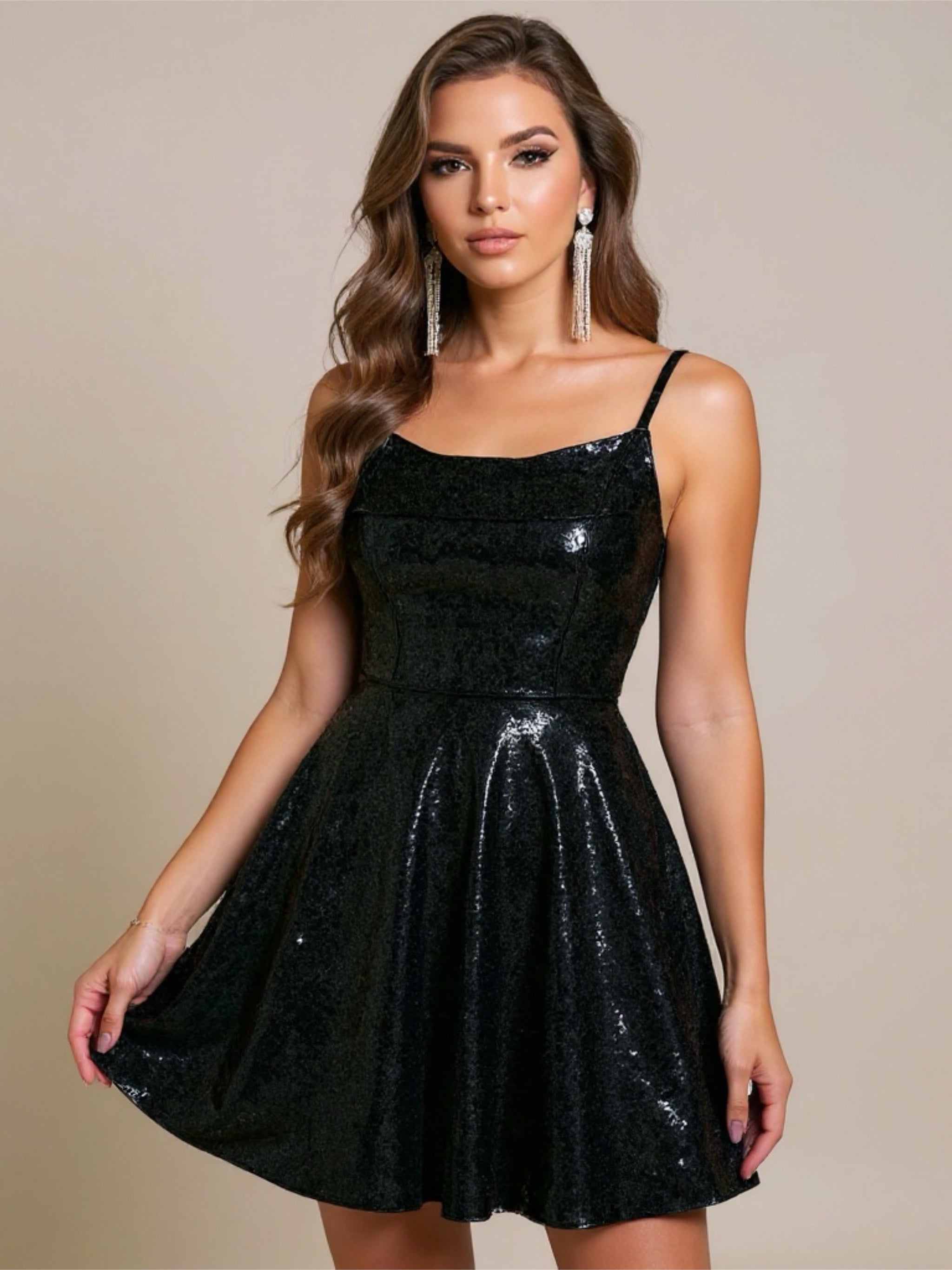 Sequin Tie Back Mini Dress