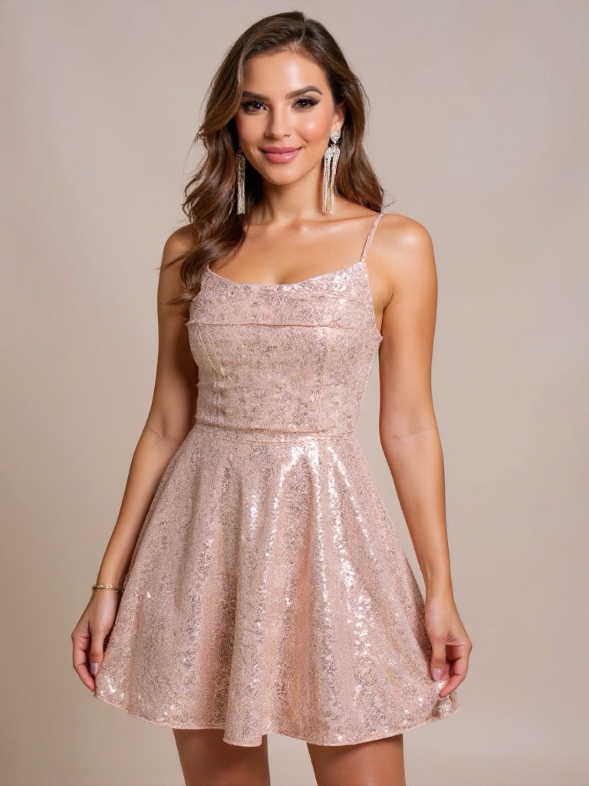 Sequin Tie Back Mini Dress