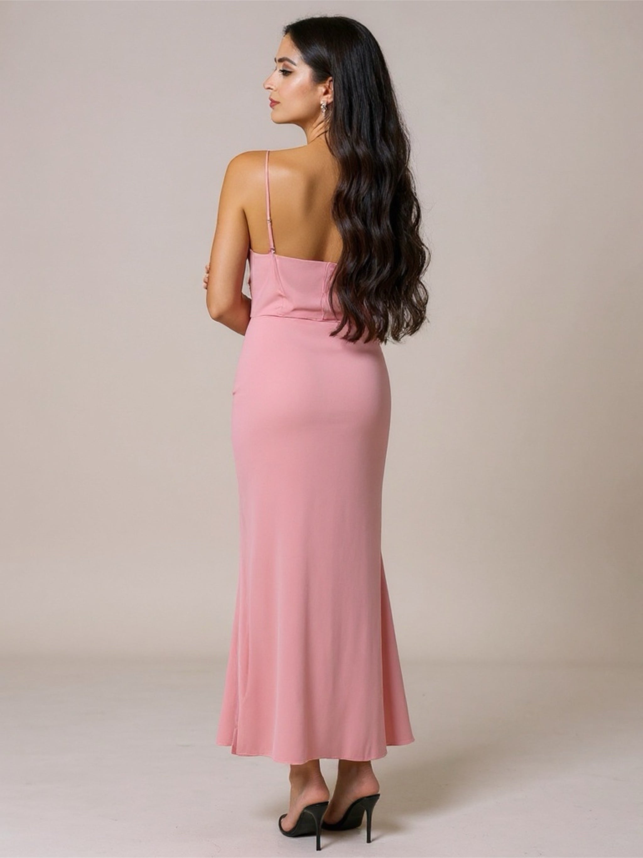 Satin Ruched Maxi Dress with Slit
