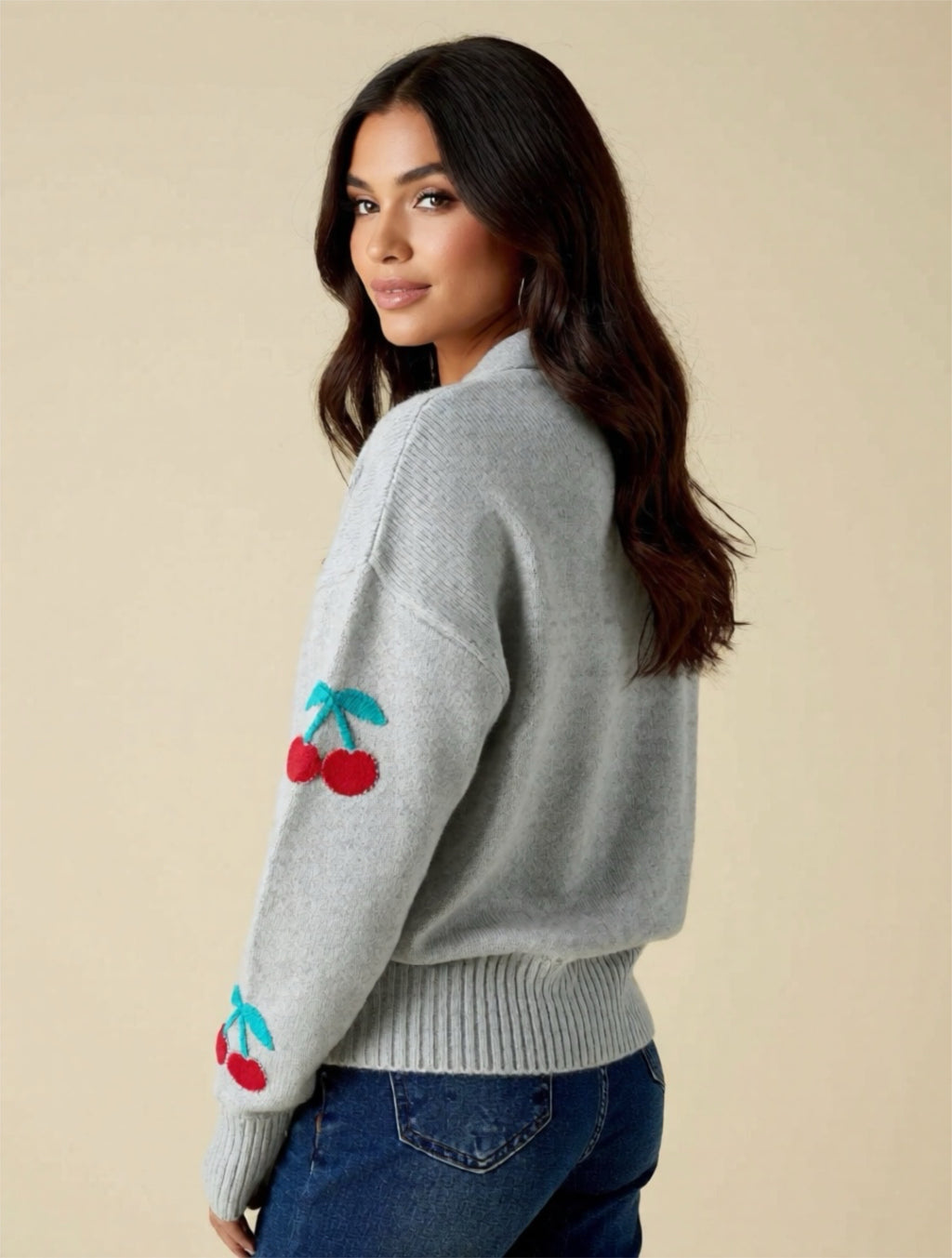 Cherry Button-Up Knit Cardigan