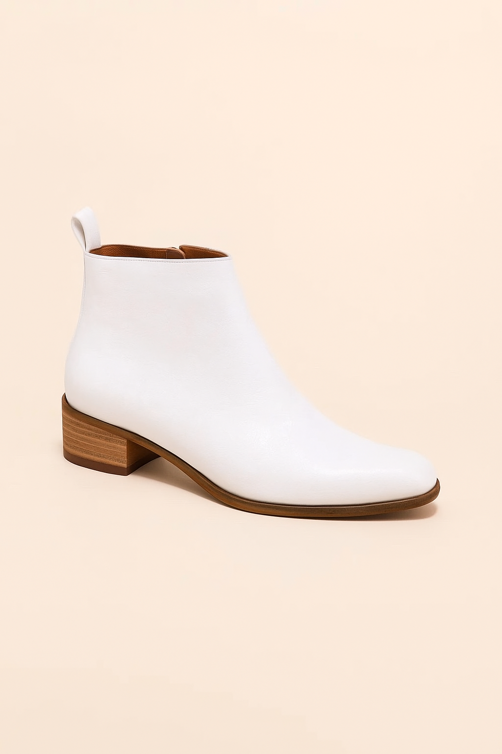 White Vegan Leather Block Heel Boots