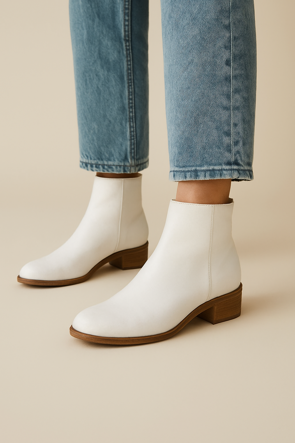 White Vegan Leather Block Heel Boots