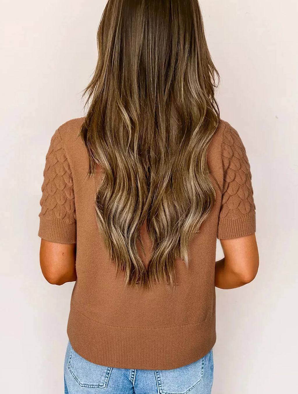 Textured Knit Short Sleeve Sweater