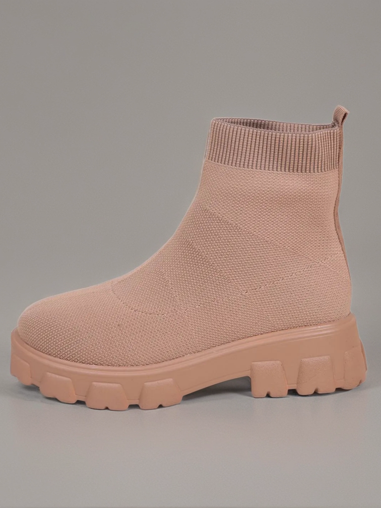Mesh Round Toe Platform Boots