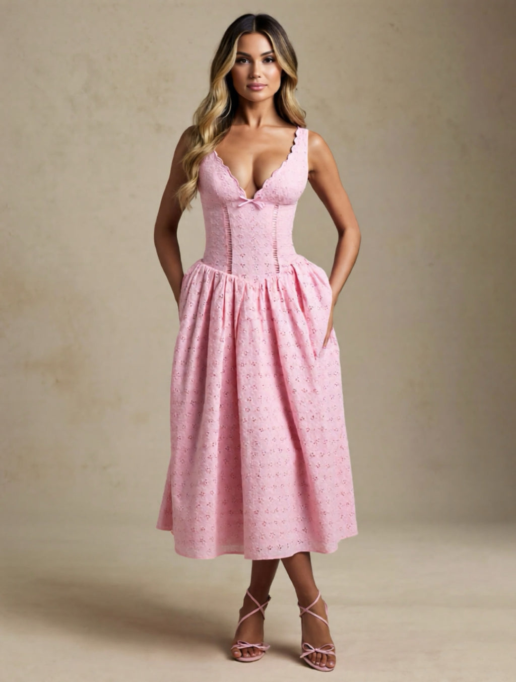 Pink and Ivory Corset Midi Dress