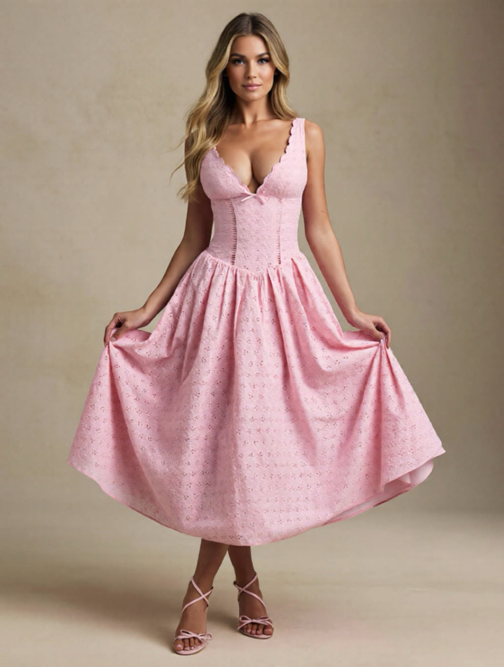 Pink and Ivory Corset Midi Dress