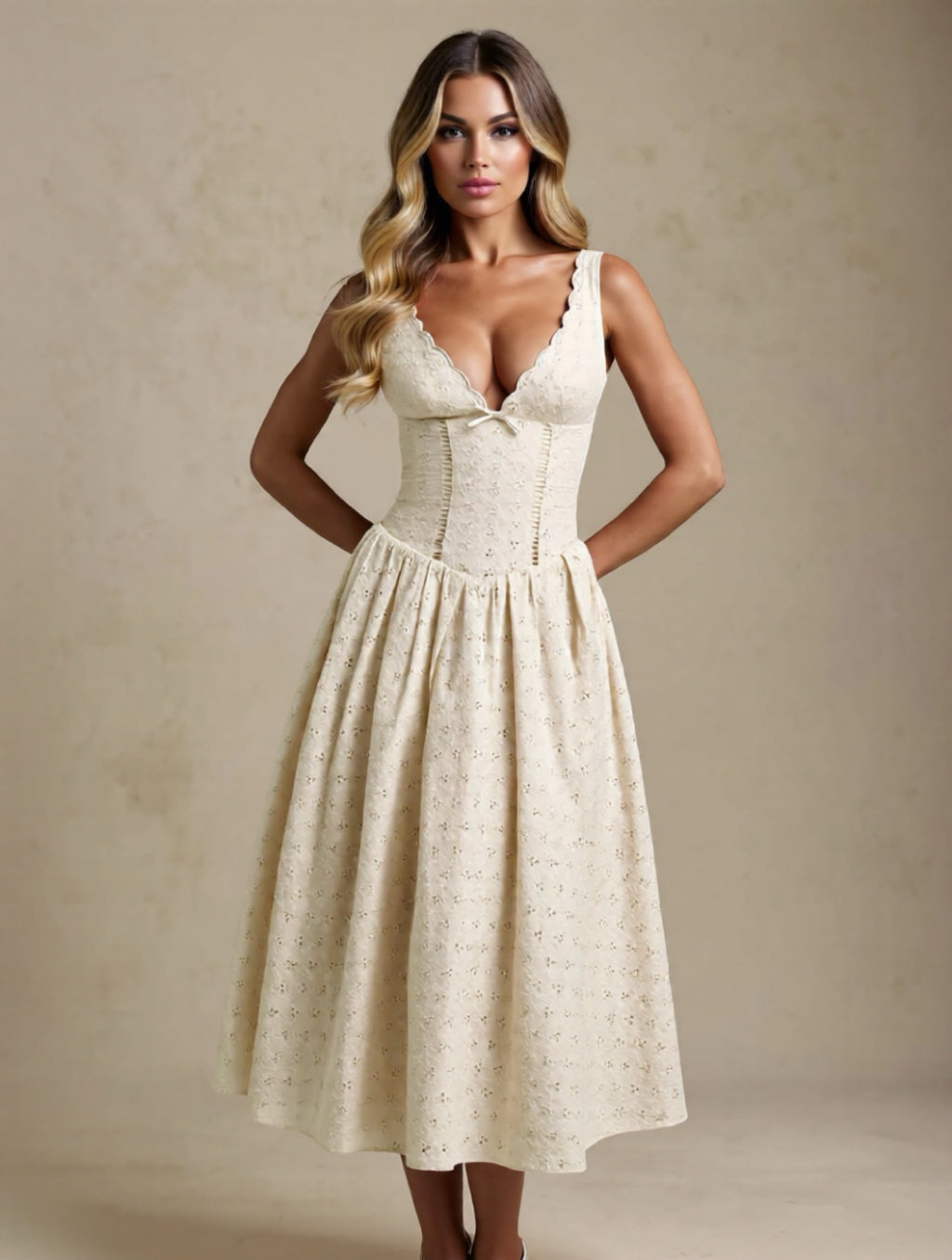 Pink and Ivory Corset Midi Dress