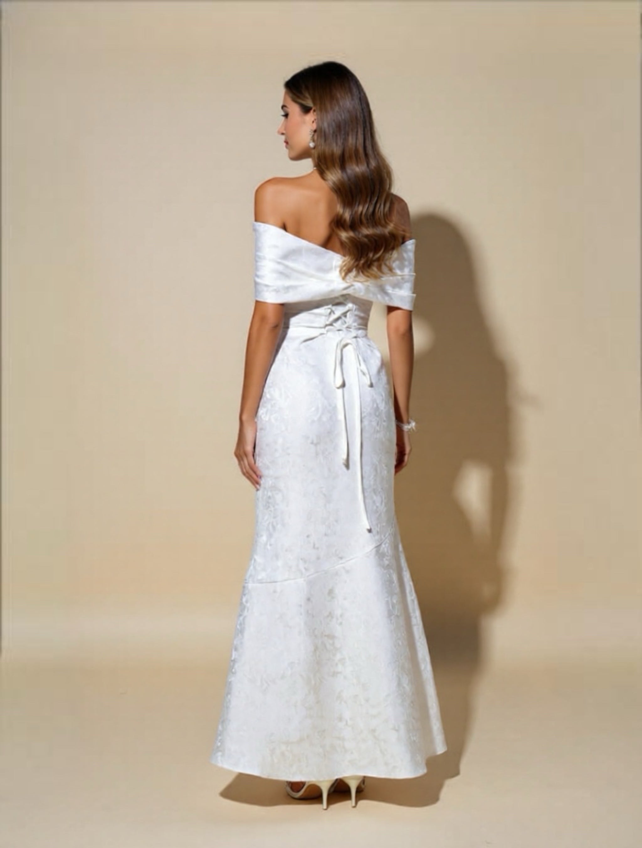 Elegant Off-Shoulder White Woven Maxi Dress