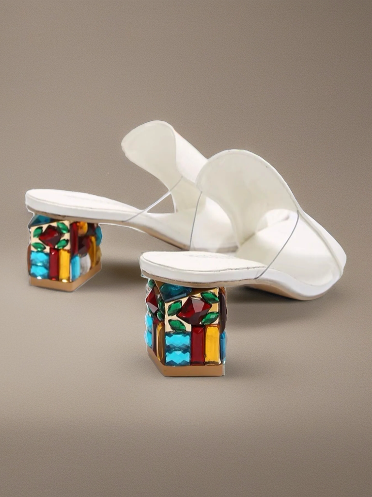 Open Toe Rhinestone Block Heels