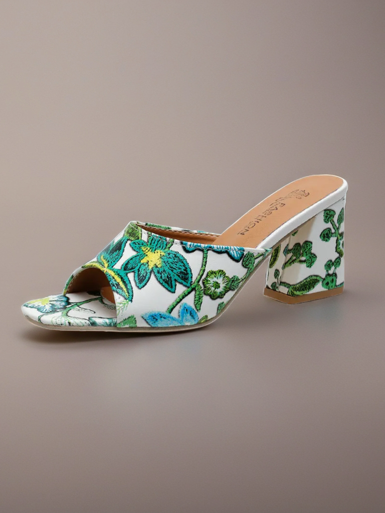 Floral Block Heels Sandals