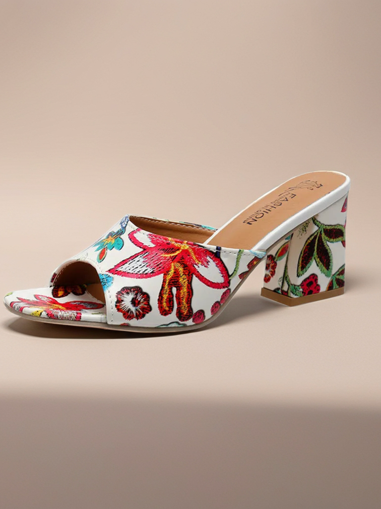 Floral Block Heels Sandals