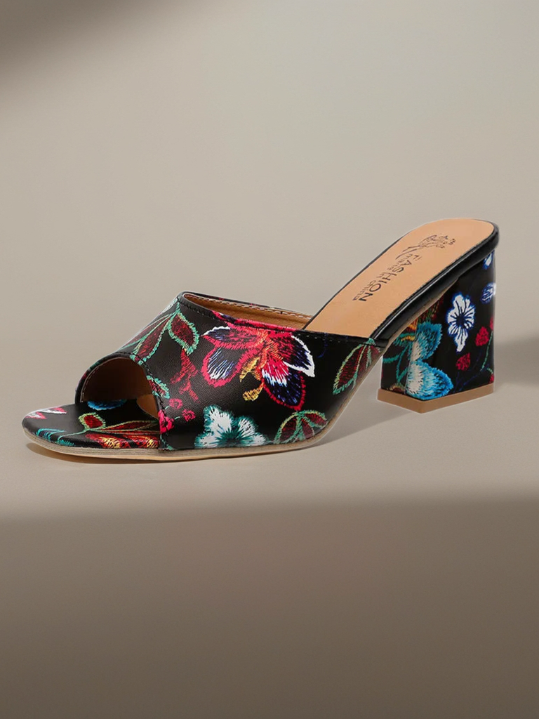 Floral Block Heels Sandals