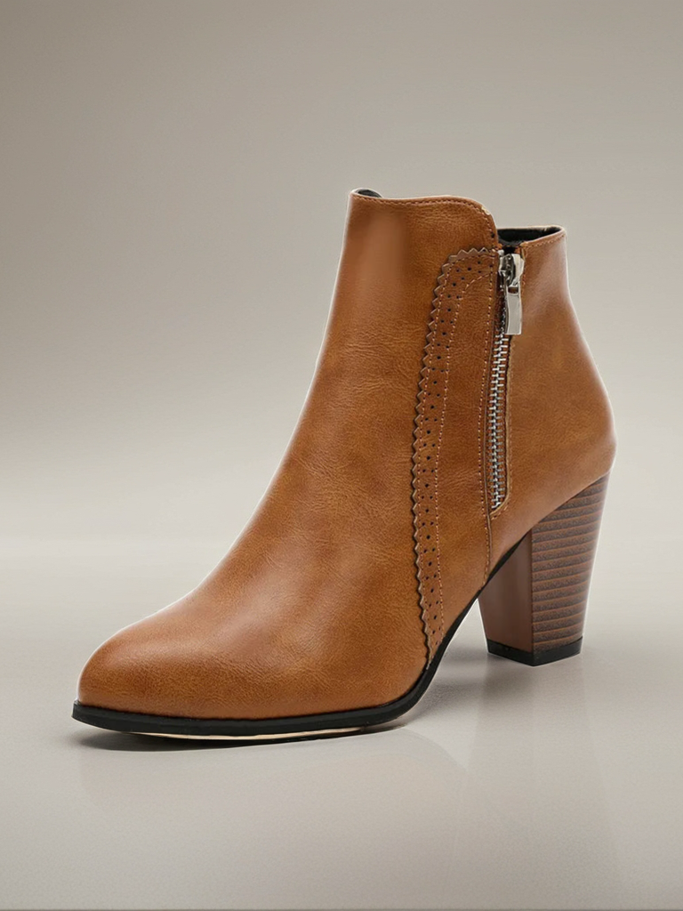 Vegan Leather Block Heel Boots
