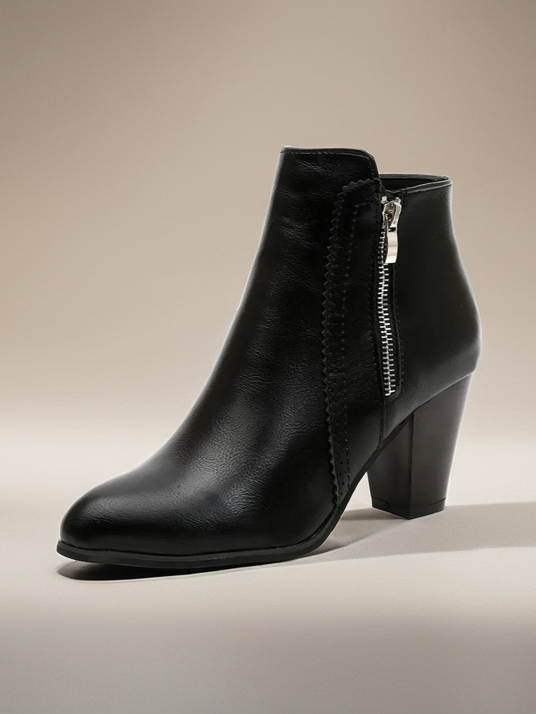 Vegan Leather Block Heel Boots