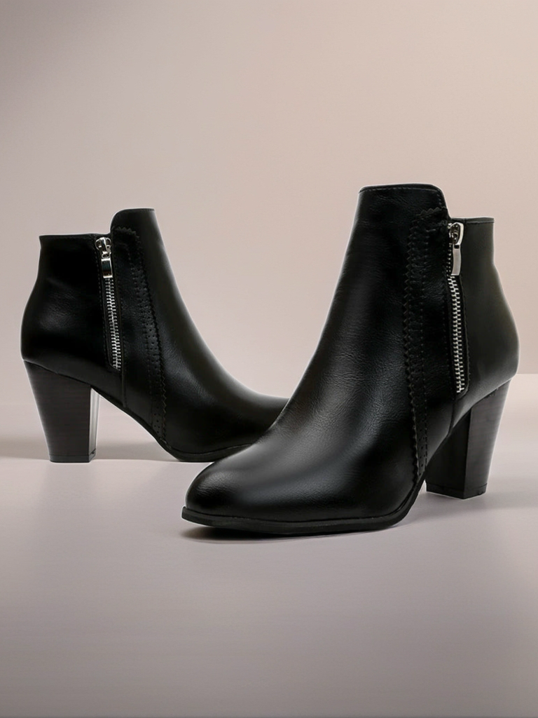 Vegan Leather Block Heel Boots