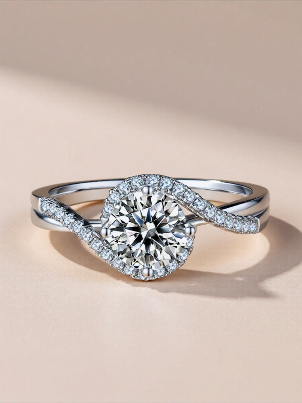 1 Carat Sterling Silver Moissanite Crisscross Ring