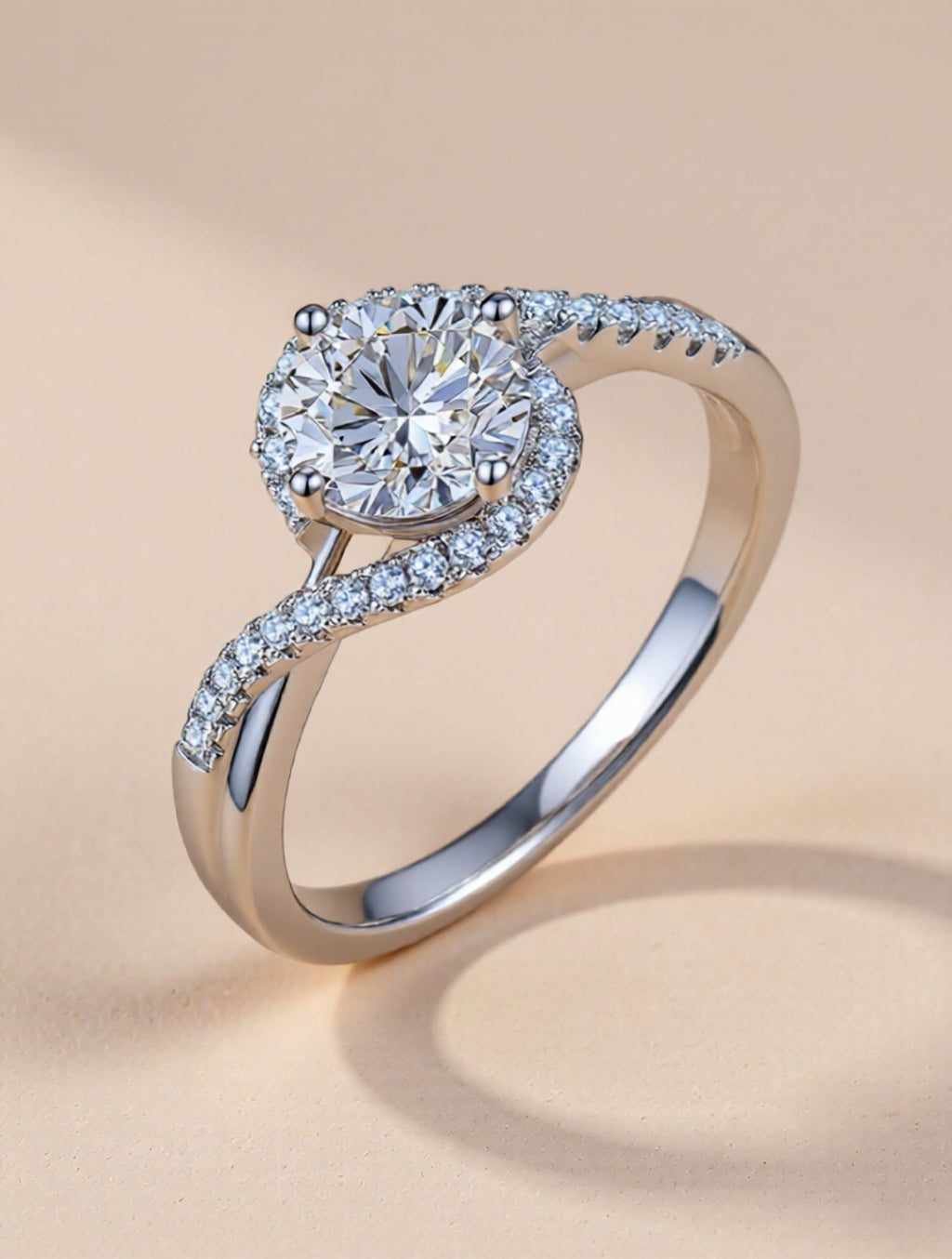 1 Carat Sterling Silver Moissanite Crisscross Ring