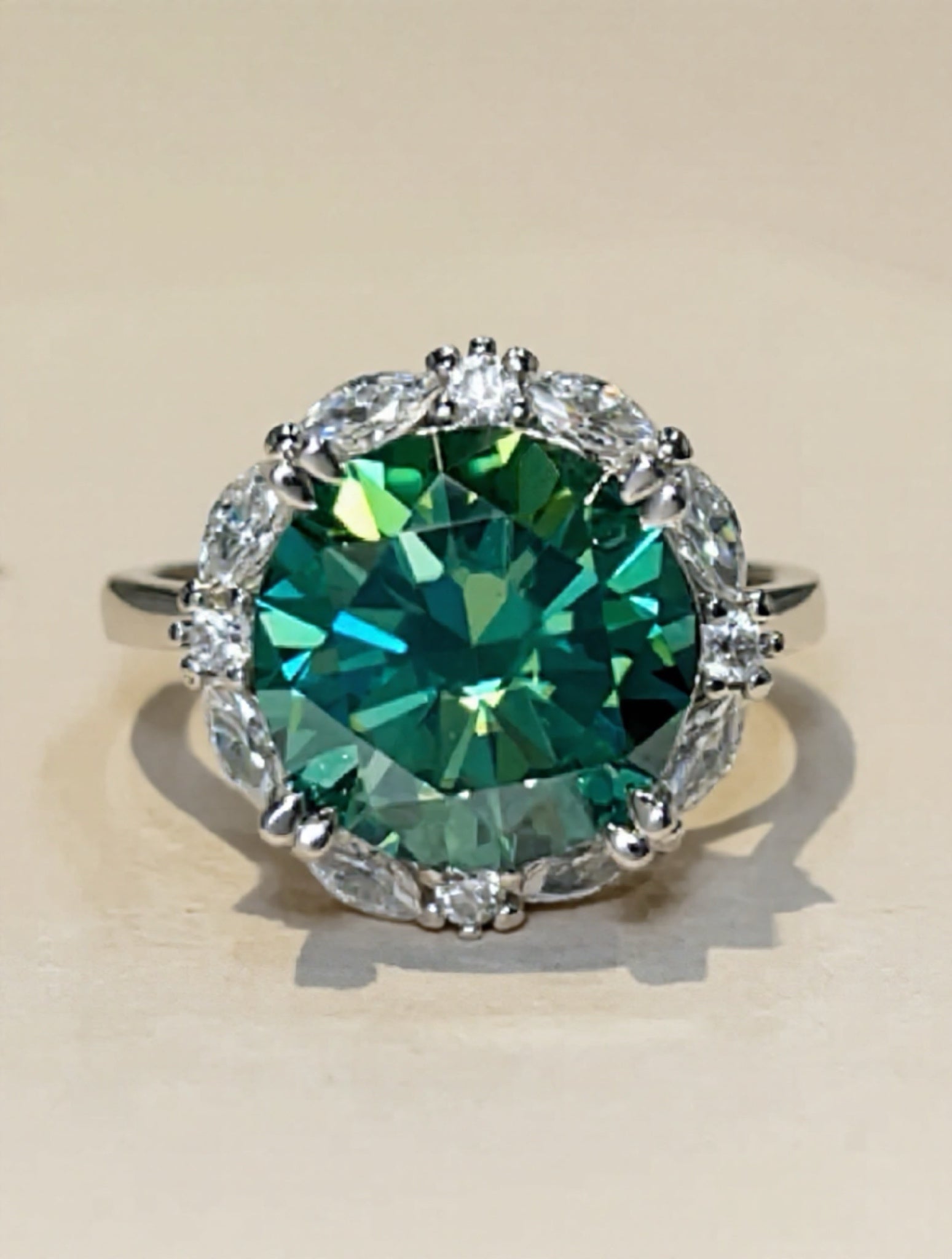 5 Carat Green Moissanite 925 Sterling Silver Ring