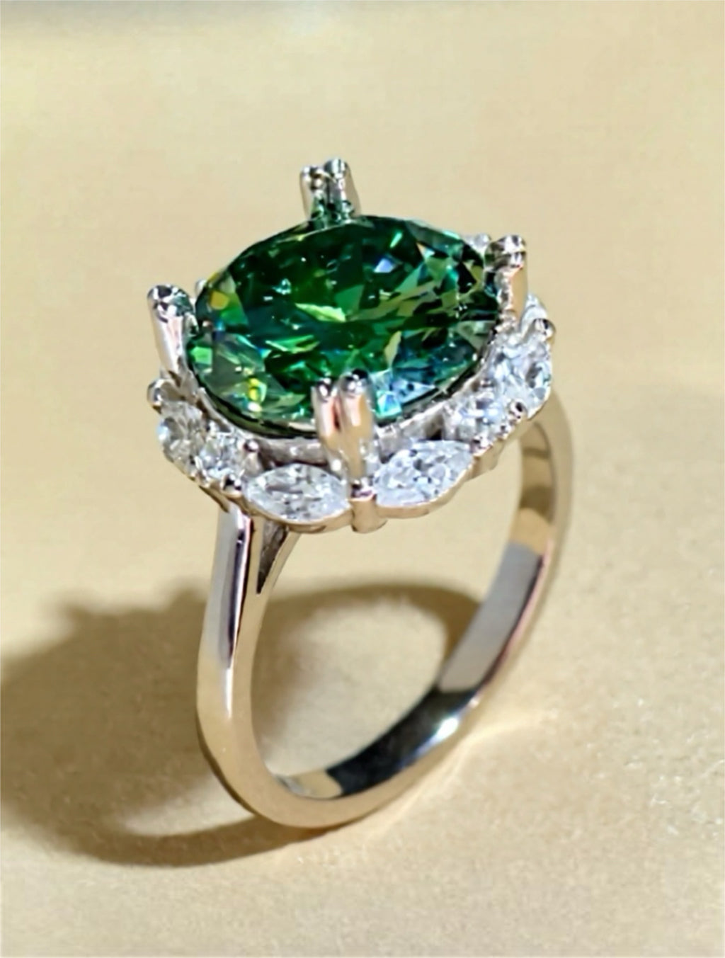5 Carat Green Moissanite 925 Sterling Silver Ring