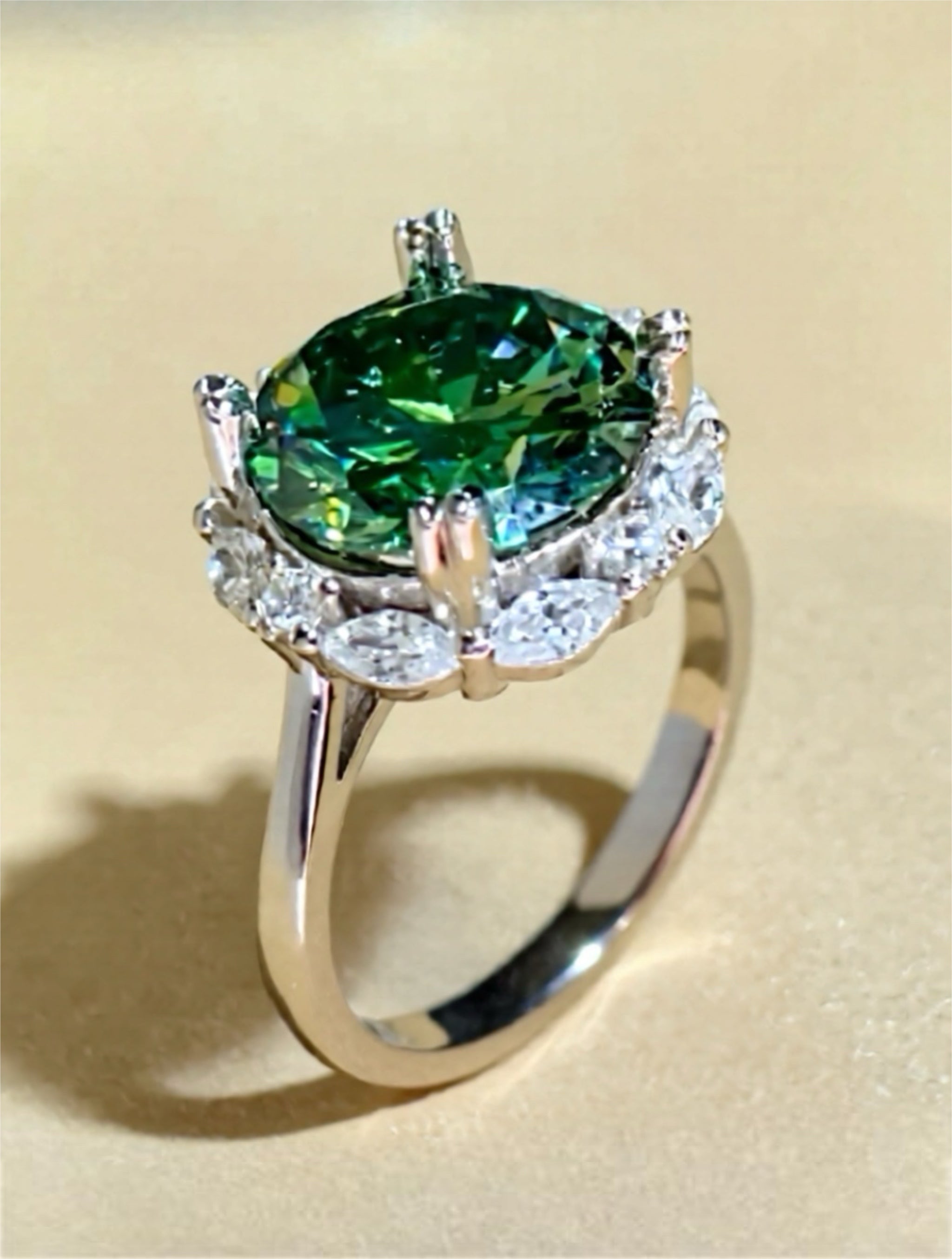 5 Carat Green Moissanite 925 Sterling Silver Ring