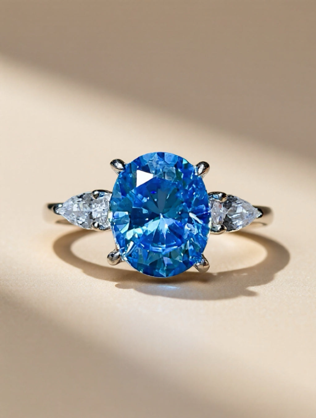 3 Carat Blue Moissanite 925 Sterling Silver Ring