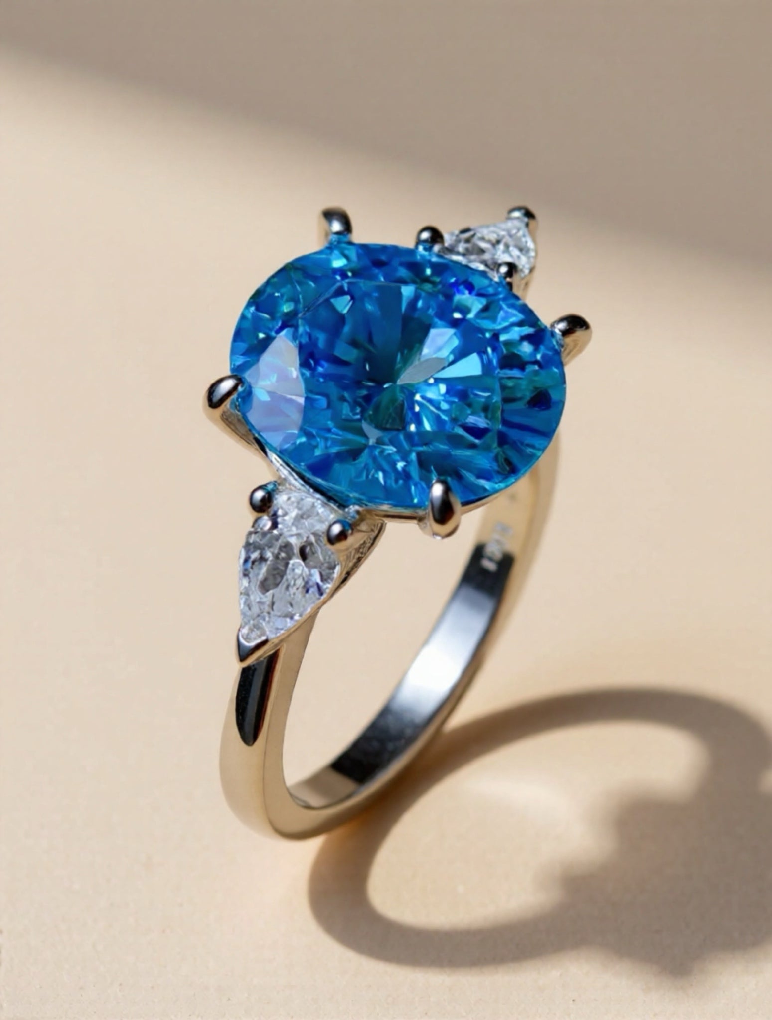 3 Carat Blue Moissanite 925 Sterling Silver Ring