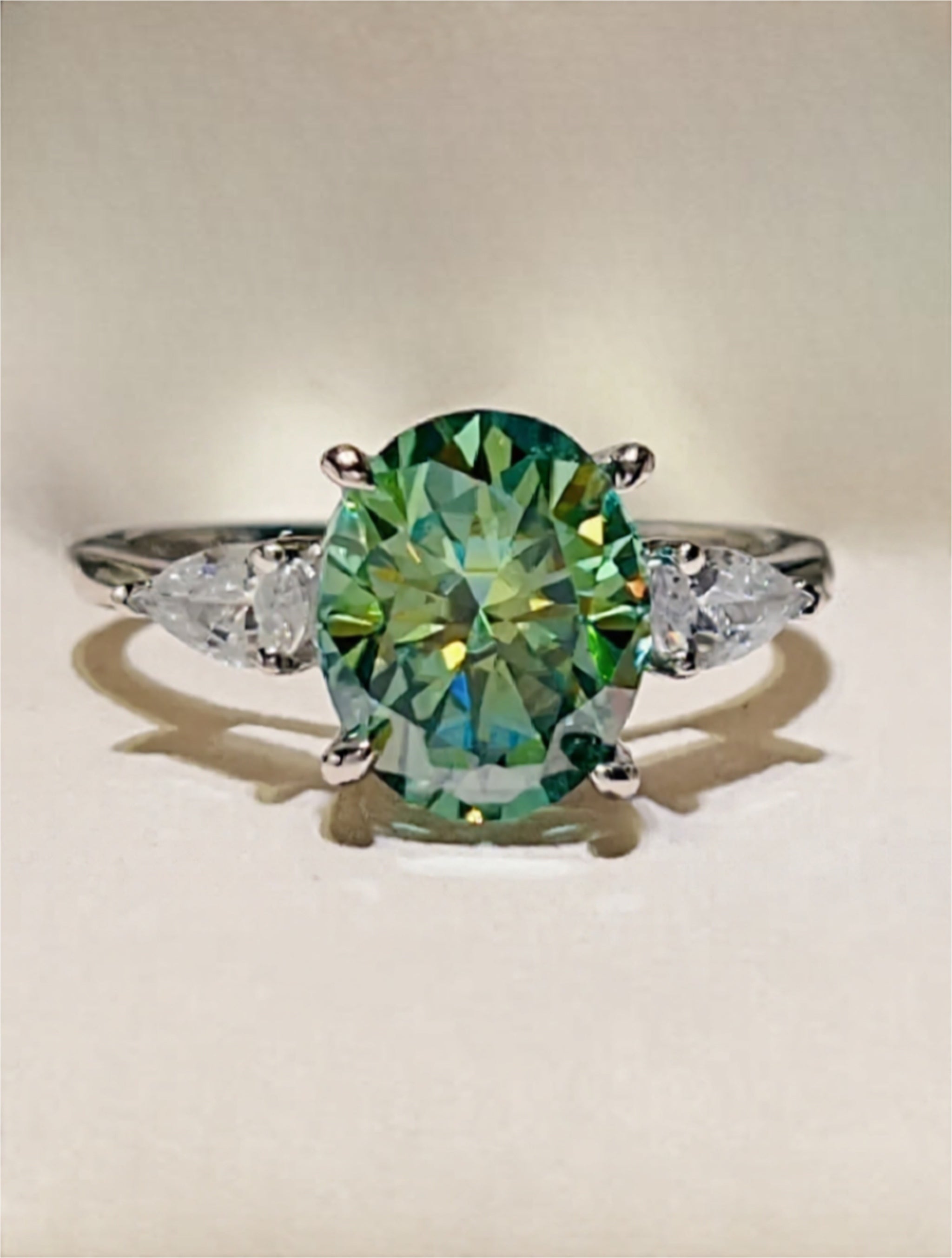 3 Carat Green Moissanite 925 Sterling Silver Ring