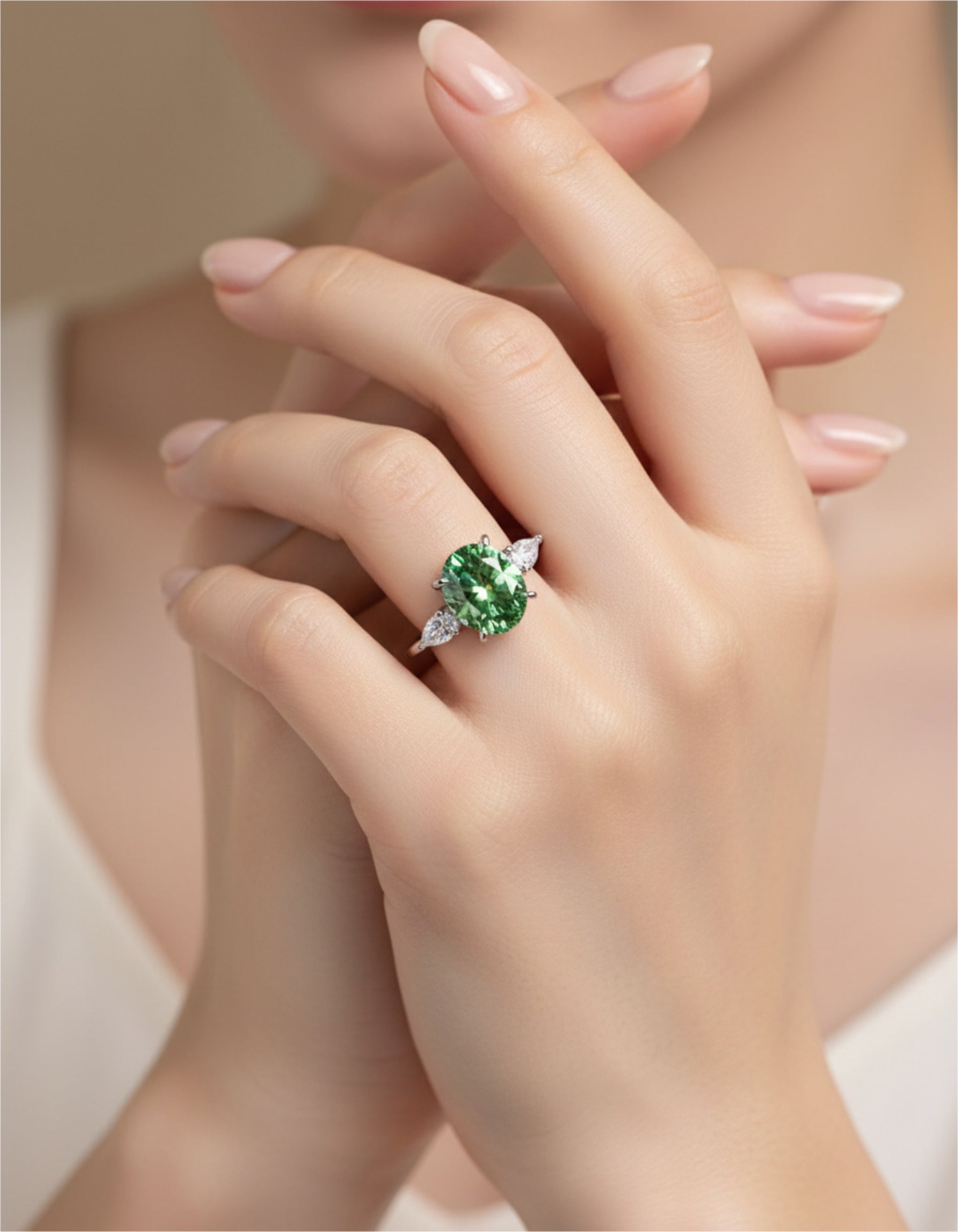 3 Carat Green Moissanite 925 Sterling Silver Ring