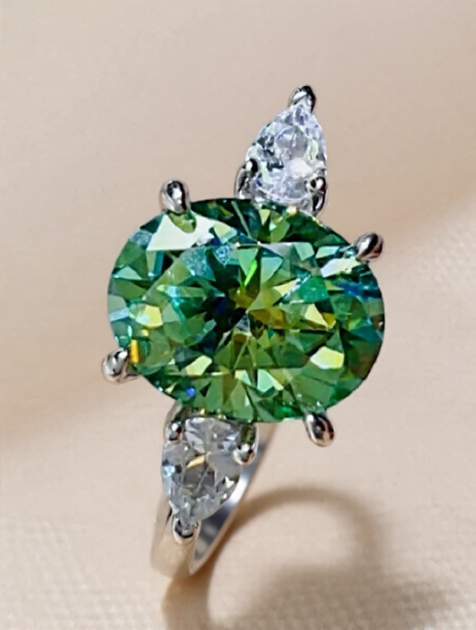 3 Carat Green Moissanite 925 Sterling Silver Ring