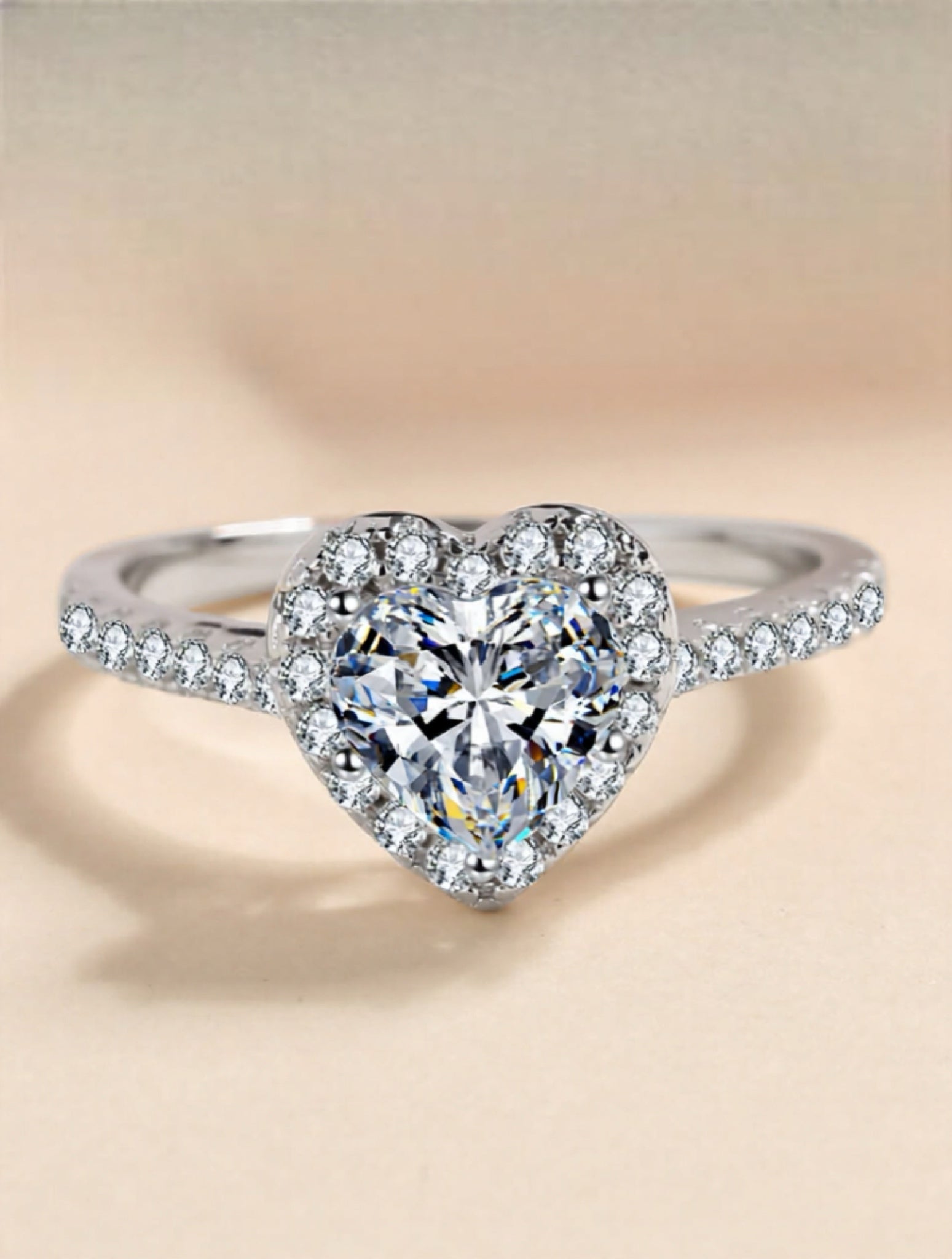 1 Carat 925 Sterling Silver Moissanite Heart Ring