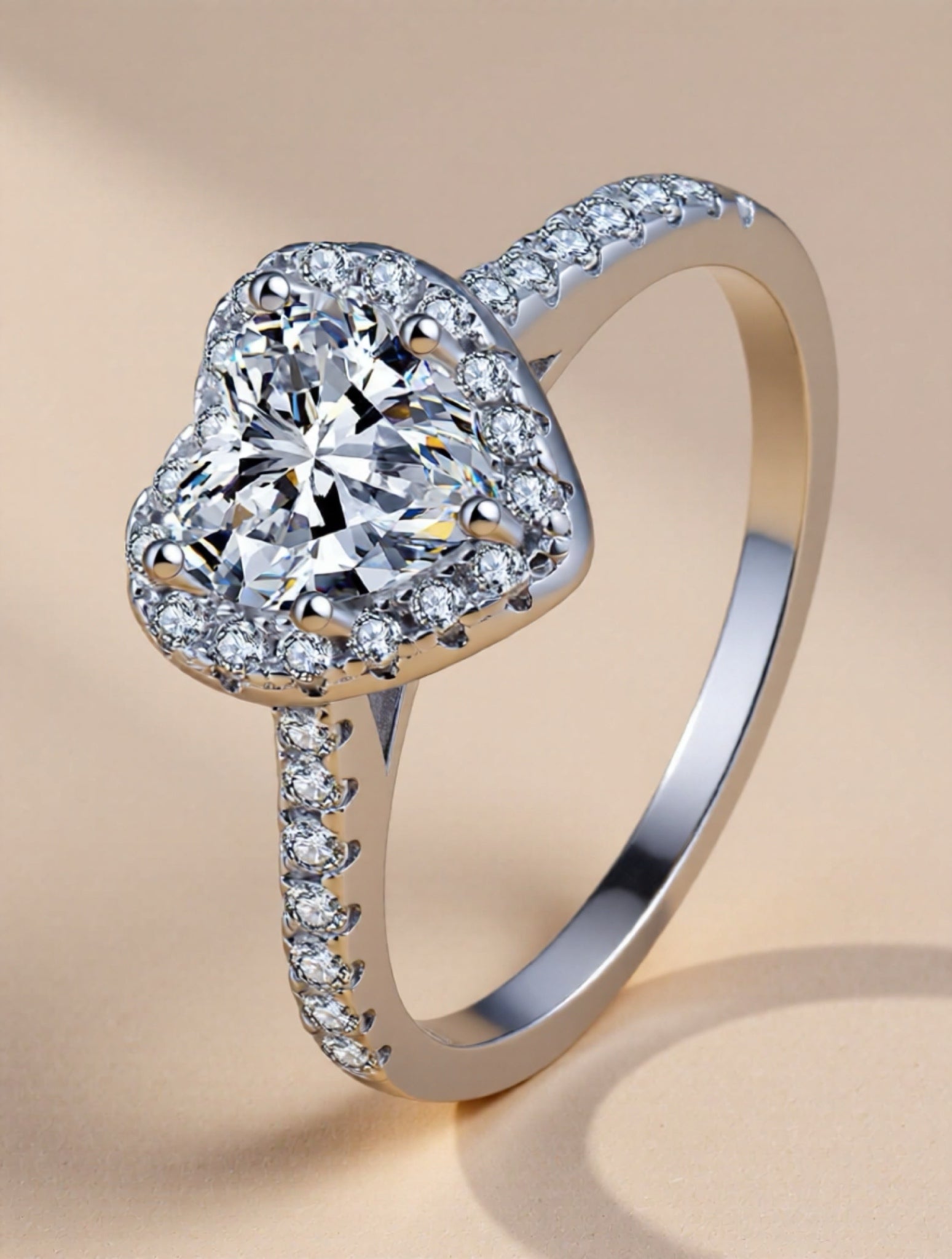 1 Carat 925 Sterling Silver Moissanite Heart Ring