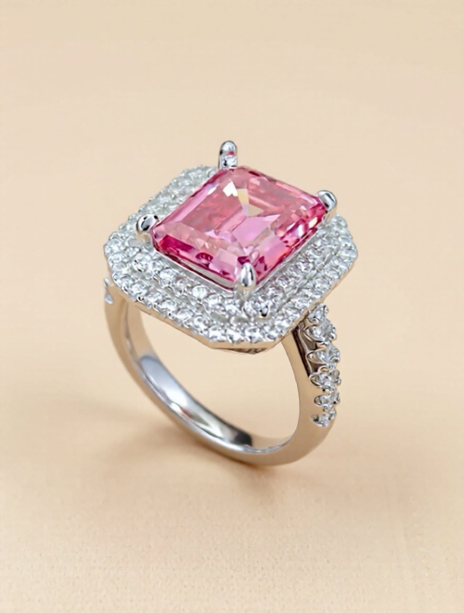 2 Carat Pink Moissanite 925 Sterling Silver Ring
