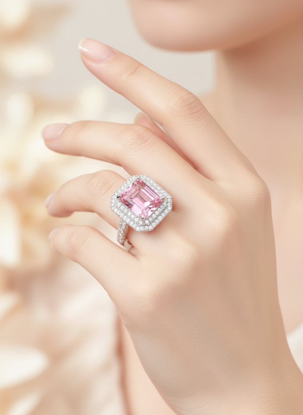 2 Carat Pink Moissanite 925 Sterling Silver Ring