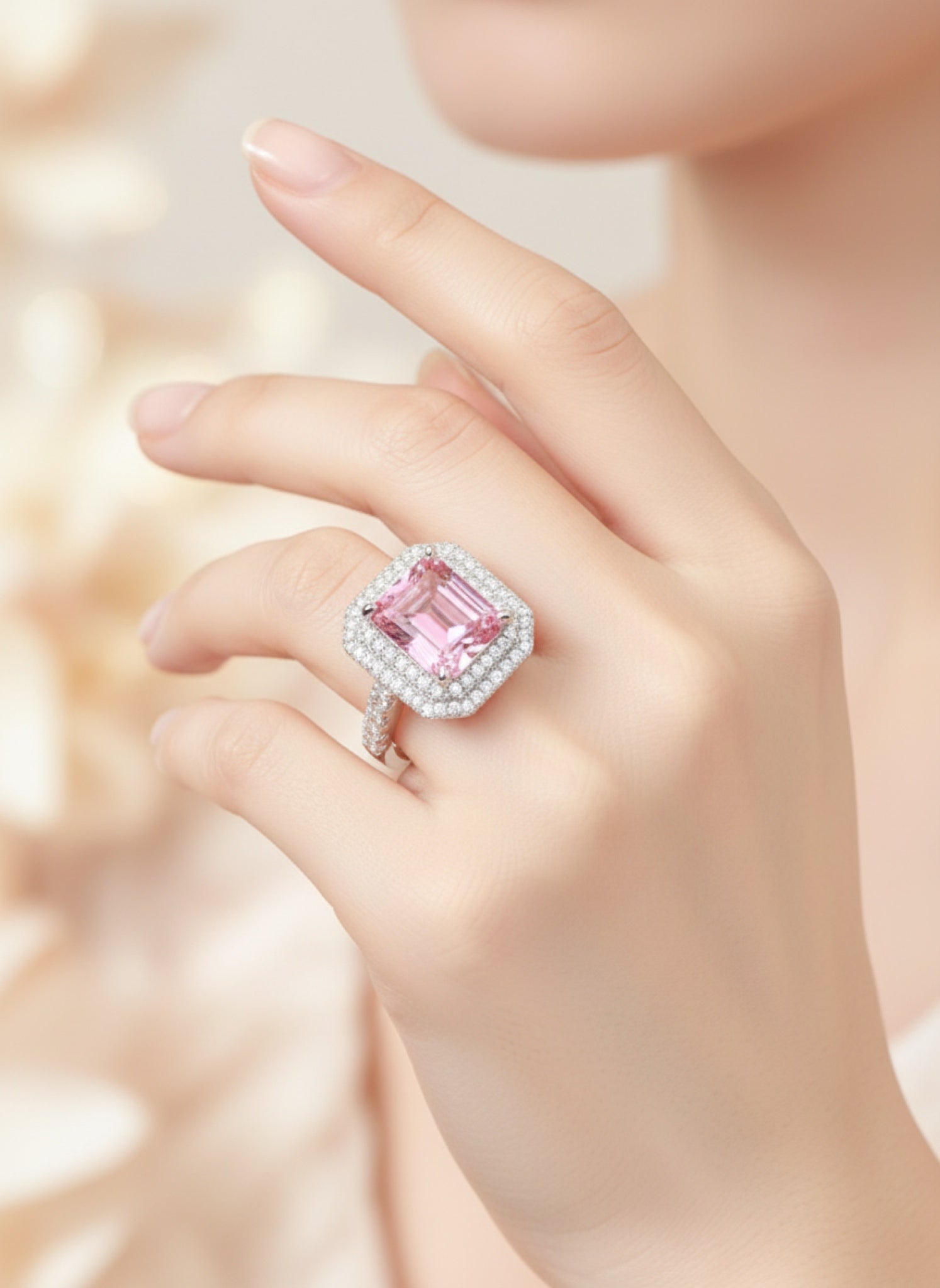 2 Carat Pink Moissanite 925 Sterling Silver Ring