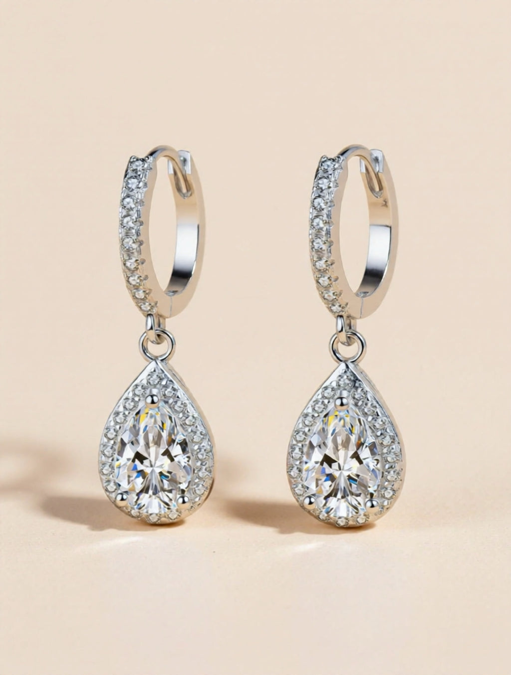 925 Sterling Silver Moissanite Teardrop Earrings