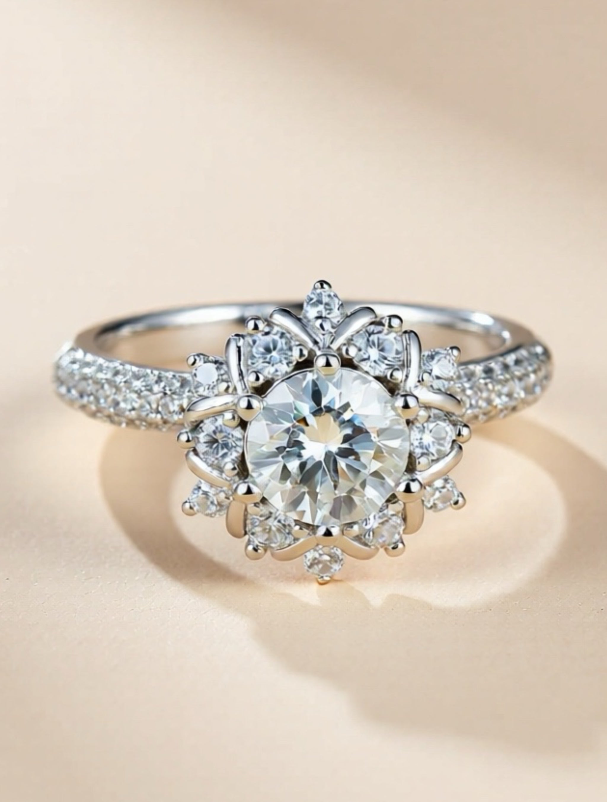 1 Carat Moissanite 925 Sterling Silver Flower Shape Ring