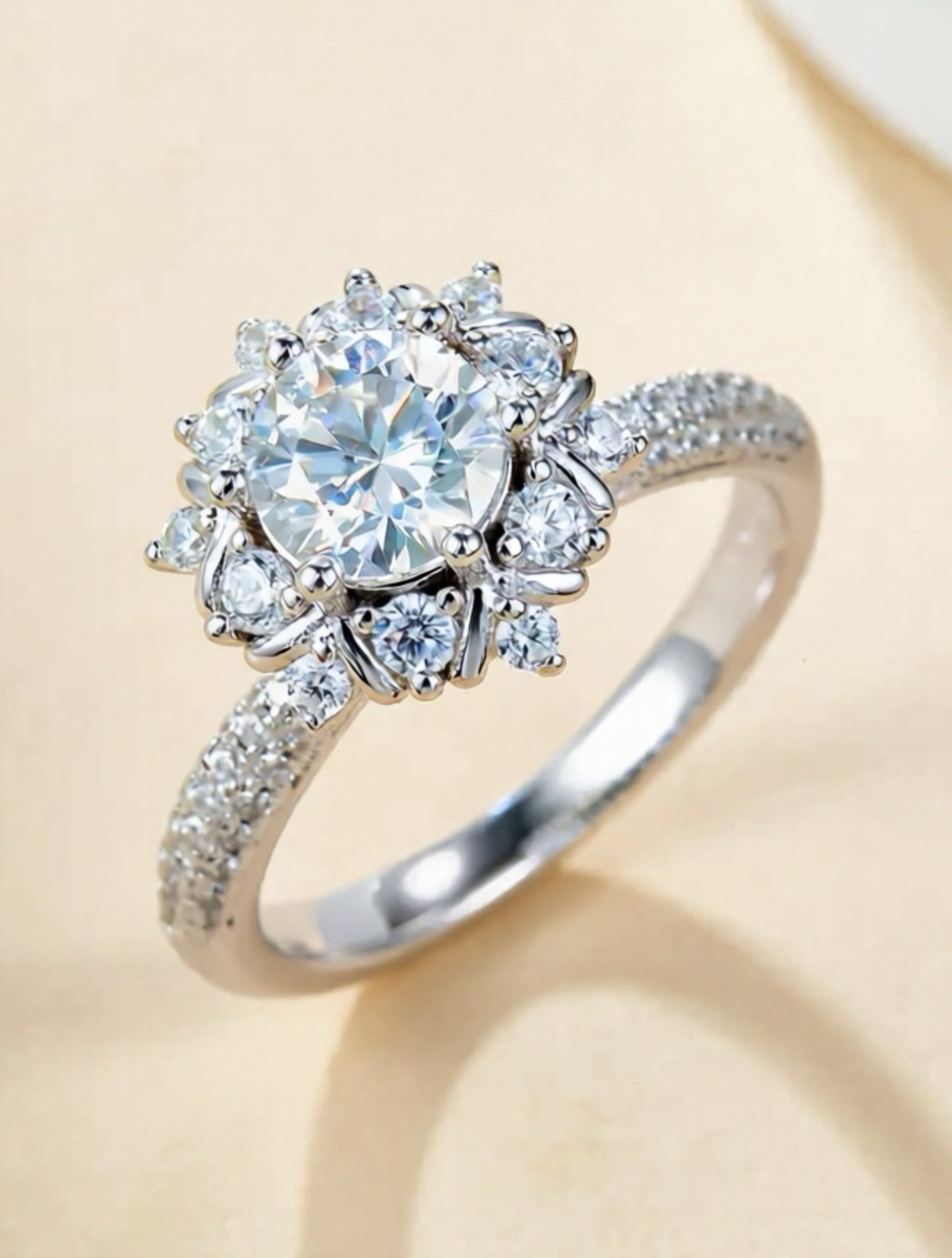 1 Carat Moissanite 925 Sterling Silver Flower Shape Ring