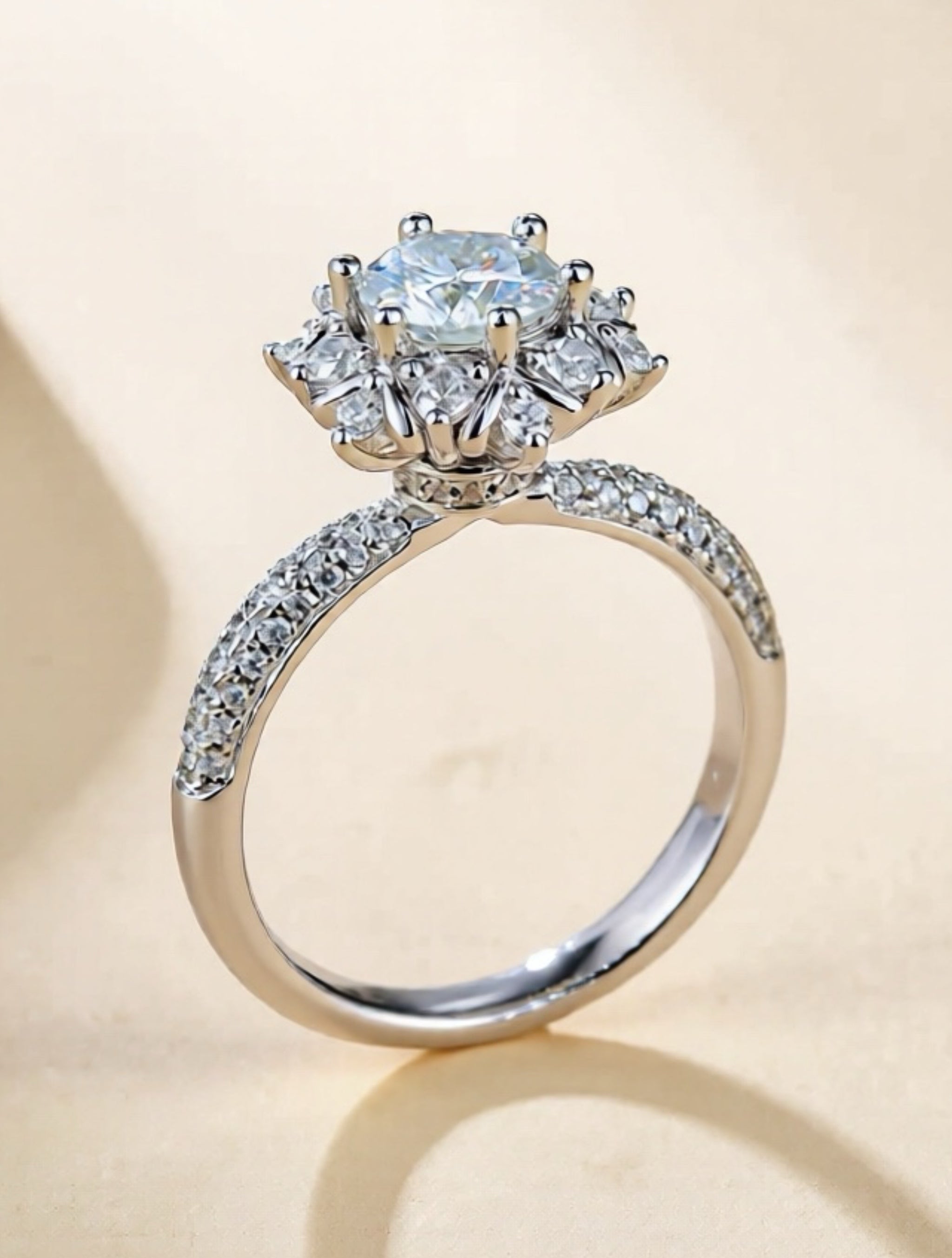 1 Carat Moissanite 925 Sterling Silver Flower Shape Ring