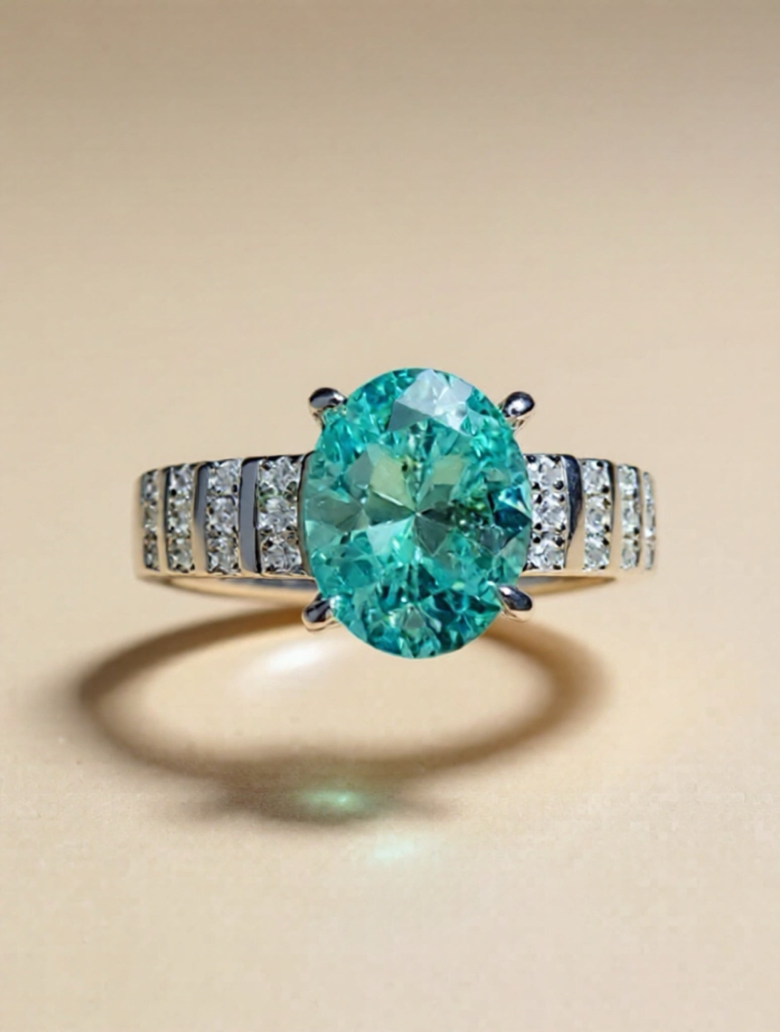 2 Carat Turquoise Moissanite 925 Sterling Silver Ring