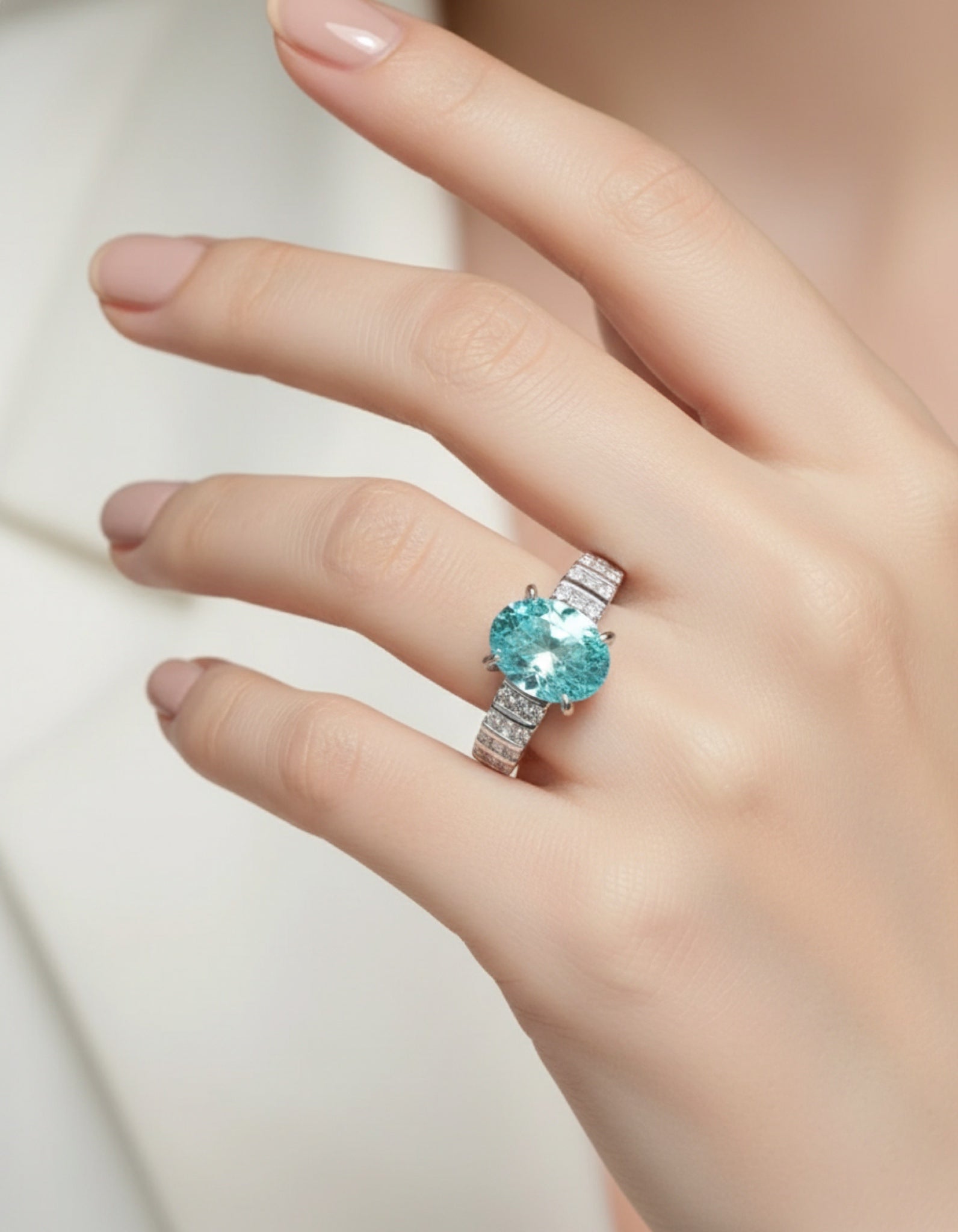 2 Carat Turquoise Moissanite 925 Sterling Silver Ring