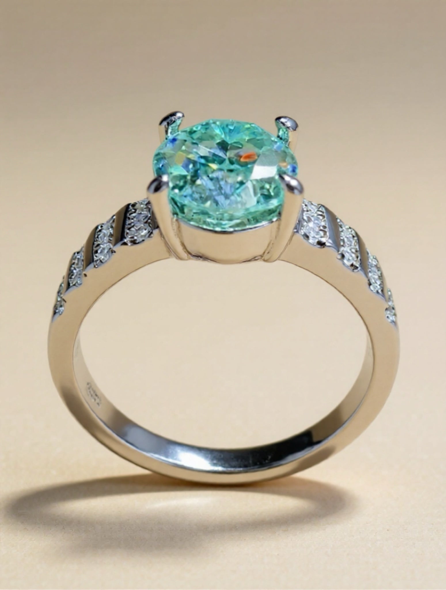 2 Carat Turquoise Moissanite 925 Sterling Silver Ring